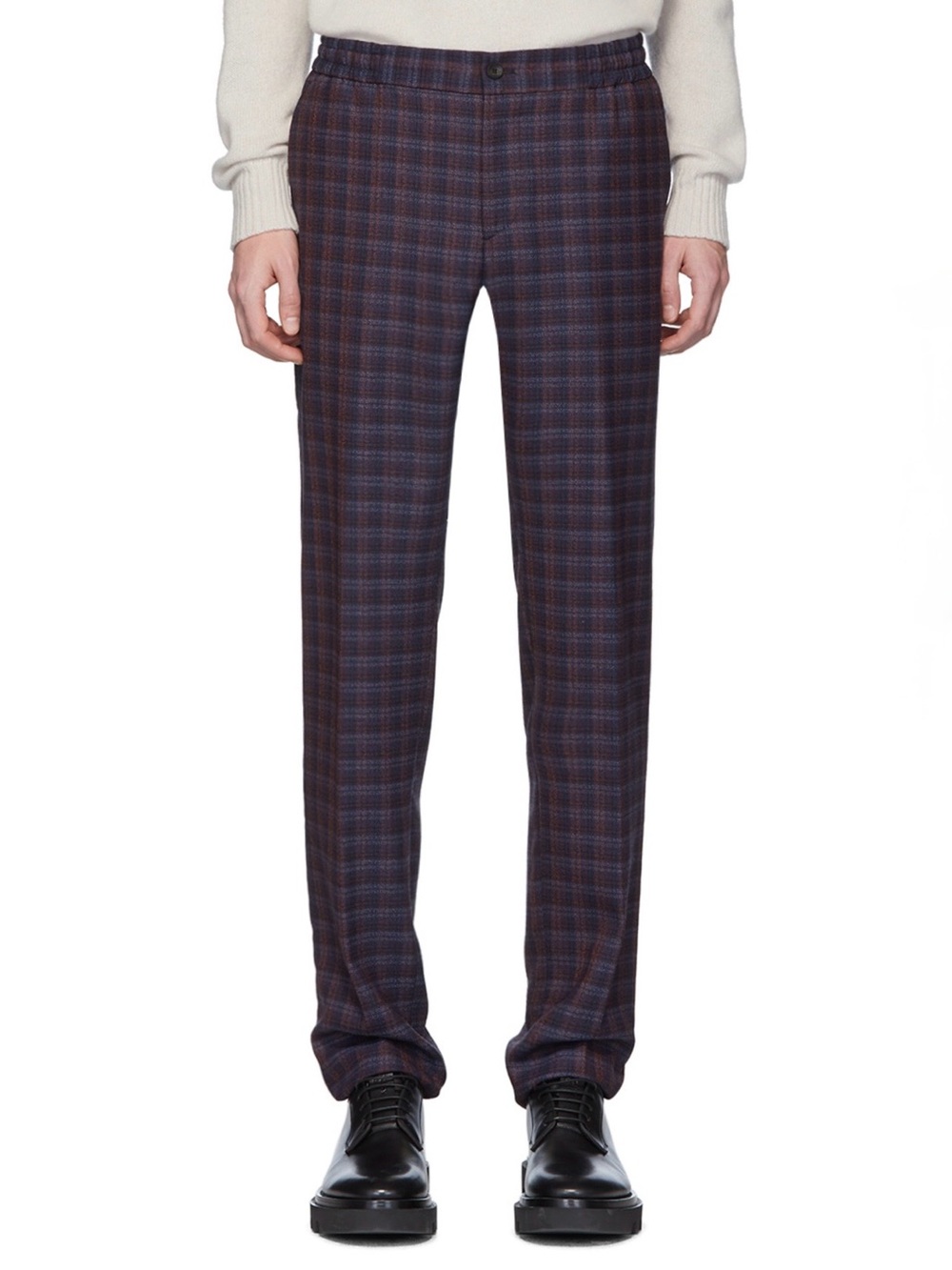 800$ Etro Blue Check Wool Trousers Slim Fit Flat Front Straight Leg pants 44 30W